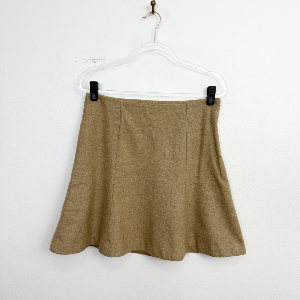 Ralph Lauren Tan Wool Blend Flare Mini Skirt A-Line Lined Size 10